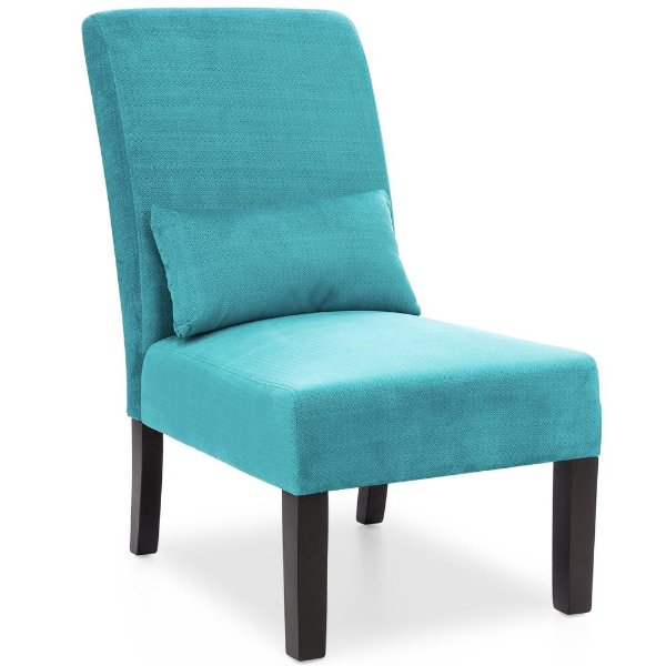  木腿布艺餐椅，水蓝色