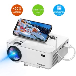 Mini Projector, T TOPVISION Projector with Synchronize Smart Phone Screen +50% Lumens