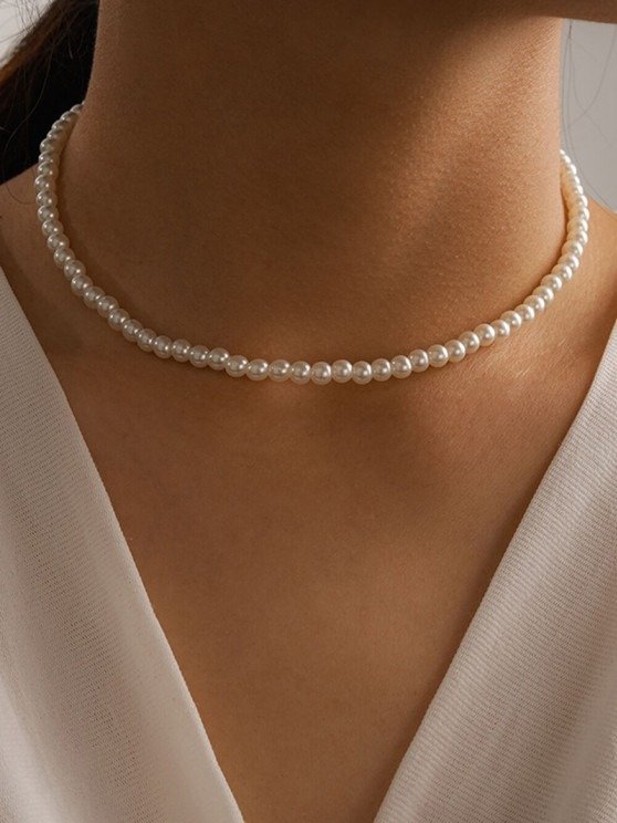 Alloy Faux Pearl Choker Clavicle Necklace MILK WHITE