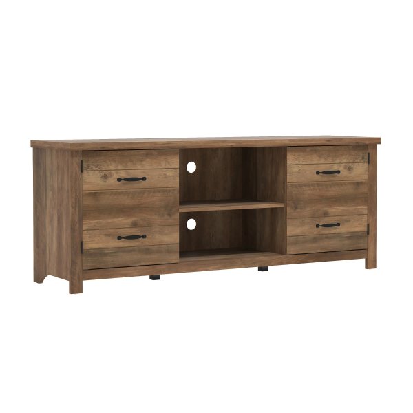 Lancaster Farmhouse 60” TV Stand with Charging Station for TV’s up to 65”, Knotty Oak