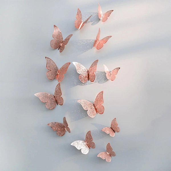 US $1.87 |12pcs Beautiful Rose Gold Silver Wall Stickers 3D Hollow Butterfly Wall Decal For Wedding Birthday Party Home Room Decoration-in Wall Stickers from Home & Garden on AliExpress