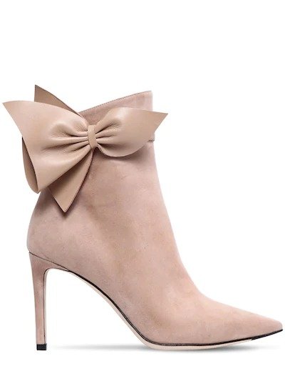 85MM CASSIDY BOW SUEDE ANKLE BOOTS