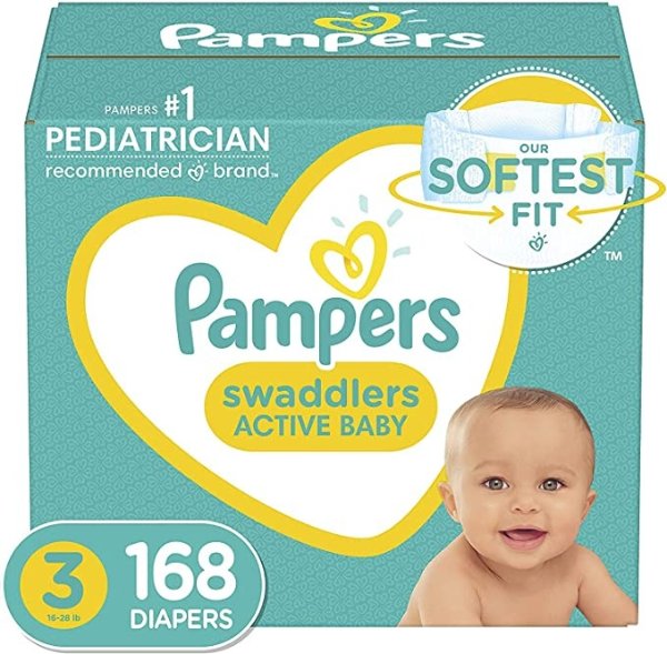 Diapers Size 3, 168 Count - Pampers Swaddlers Disposable Baby Diapers, ONE MONTH SUPPLY (Packaging May Vary)