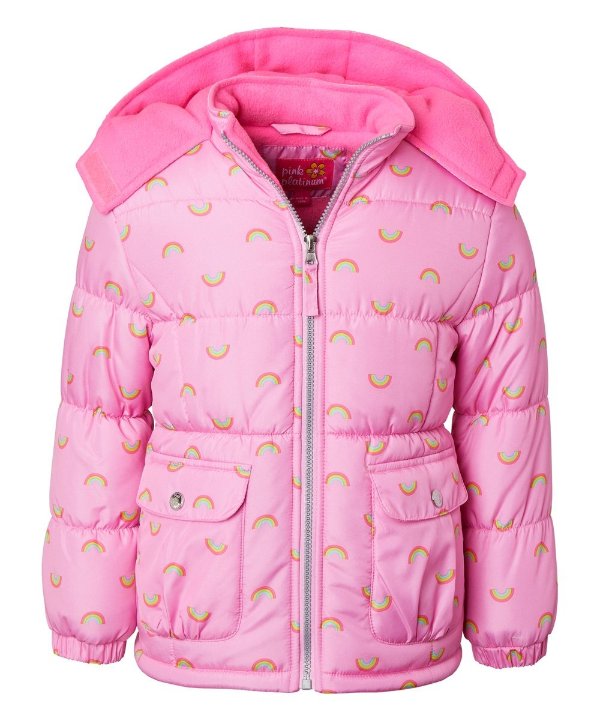 Pink Rainbows Hooded Puffer Coat - Girls