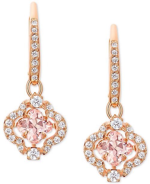 Rose Gold-Tone Crystal Clover Drop Earrings