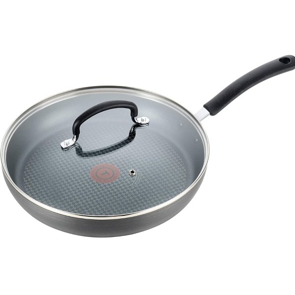 E91898 Ultimate Hard Anodized Scratch Resistant Titanium Nonstick Thermo-Spot Heat Indicator Anti-Warp Base Dishwasher Safe Oven Safe PFOA Free Glass Lid Cookware, 12-Inch, Gray
