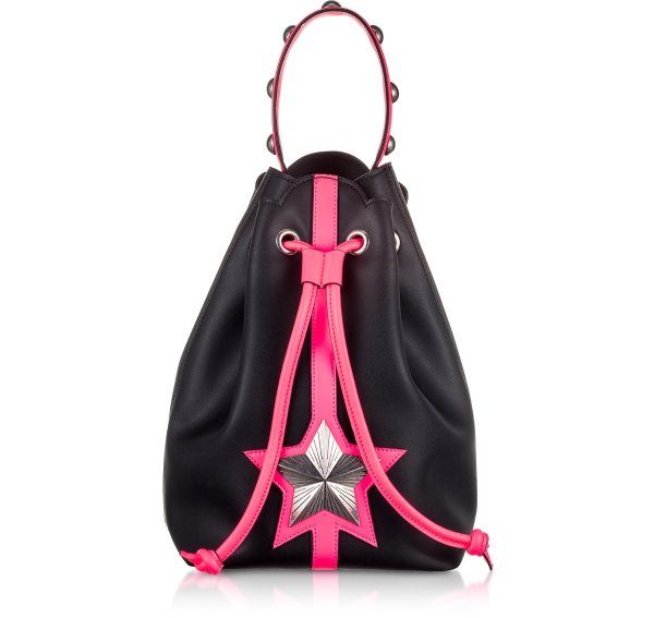 Black & Neon Pink Leather Vega Bucket Bag