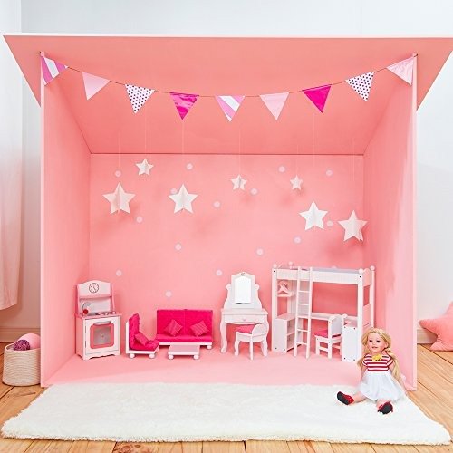 Olivia's Little World - Princess College Dorm Double Bunk Desk (Grey Polka Dots) | Wooden 18 inch Doll Furniture