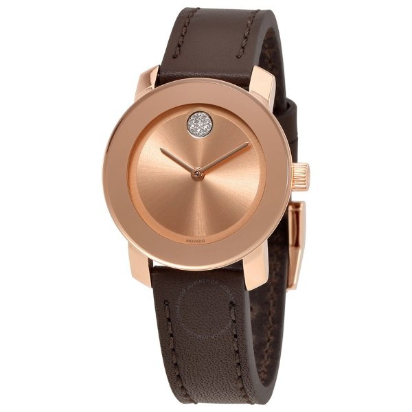 Bold Rose Dial Brown Leather Ladies Watch