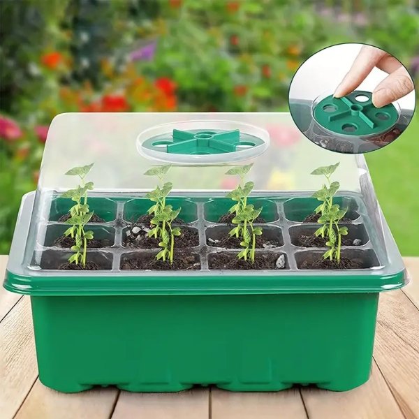 Grow Your Garden with This 12-Hole Seedling Box - Includes Lid, Insulation, and Moisturizing Plate for Optimal Germination!