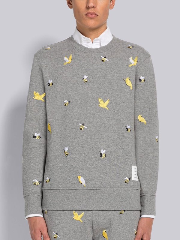 COTTON LOOPBACK BIRDS AND BEES RELAXED FIT CREW NECK SWEATSHIRT | Thom Browne Official