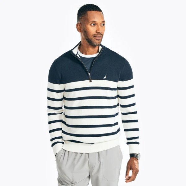 Mens Navtech Striped Quarter-Zip Sweater