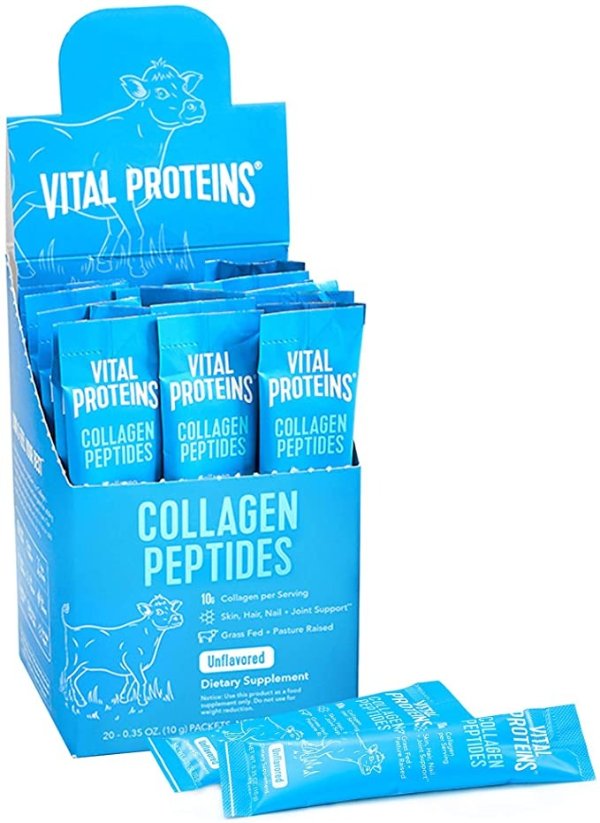 Proteins Collagen Peptides Powder Supplement (Type I, III) Travel Packs, Hydrolyzed Collagen for Skin Hair Nail Joint - Dairy & Gluten Free - 10g per Serving - Unflavored (20ct per Box)