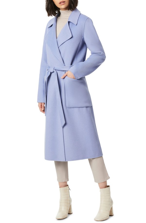 Belted Double Face Wool Blend Wrap Coat