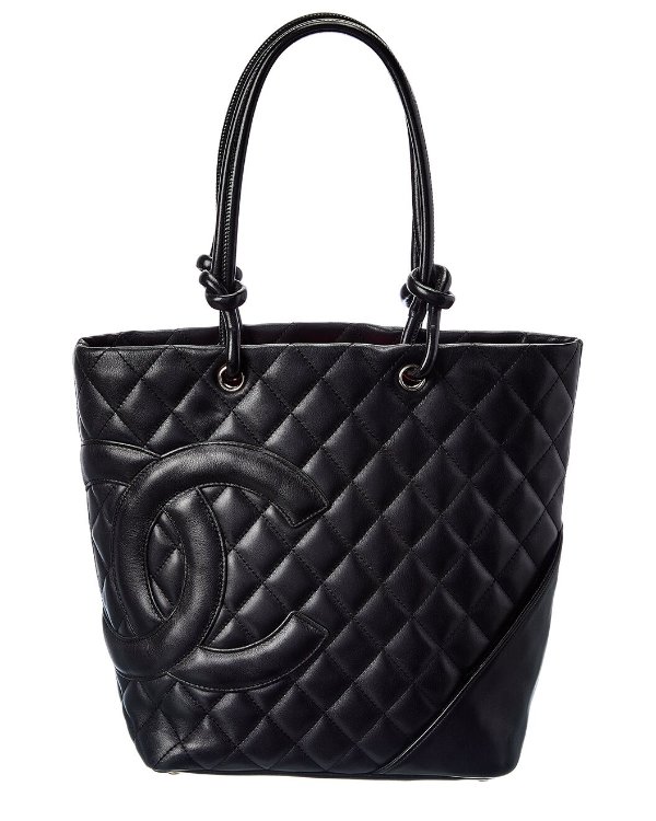 Black Quilted Lambskin Leather Medium Cambon Tote (Authentic Pre-Owned)