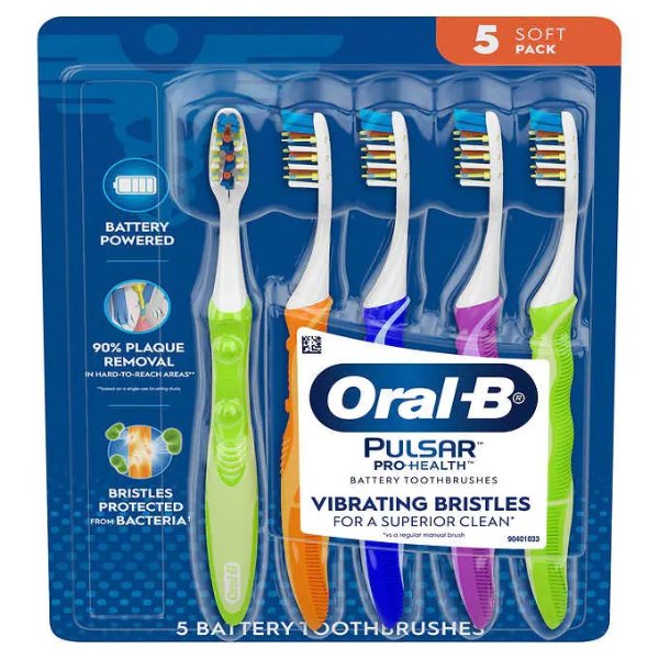 Pulsar Pro-Health Battery Powered Toothbrush, 5-pack