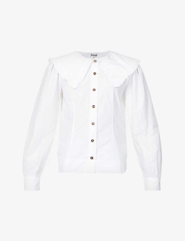Oversized-collar organic cotton-poplin shirt