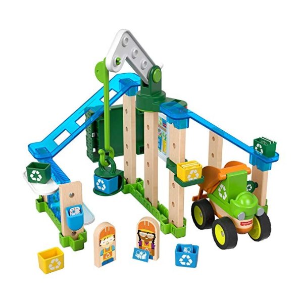 Wonder Makers Design System Lift & Sort Recycling Center - 35+ Piece Building and Wooden Track Play Set for Ages 3 Years & Up