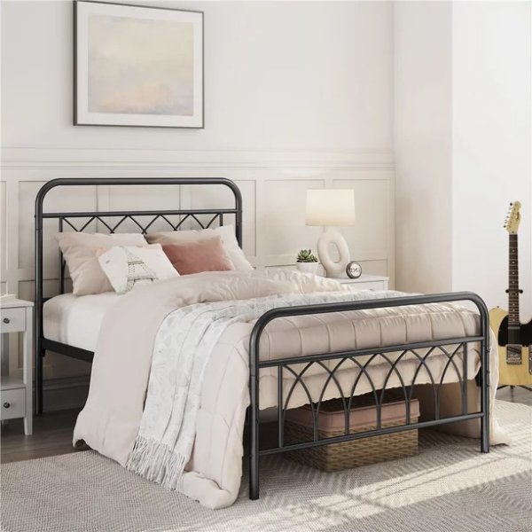 Metal Platform Bed with Headboard and Footboard, Twin Size, Black