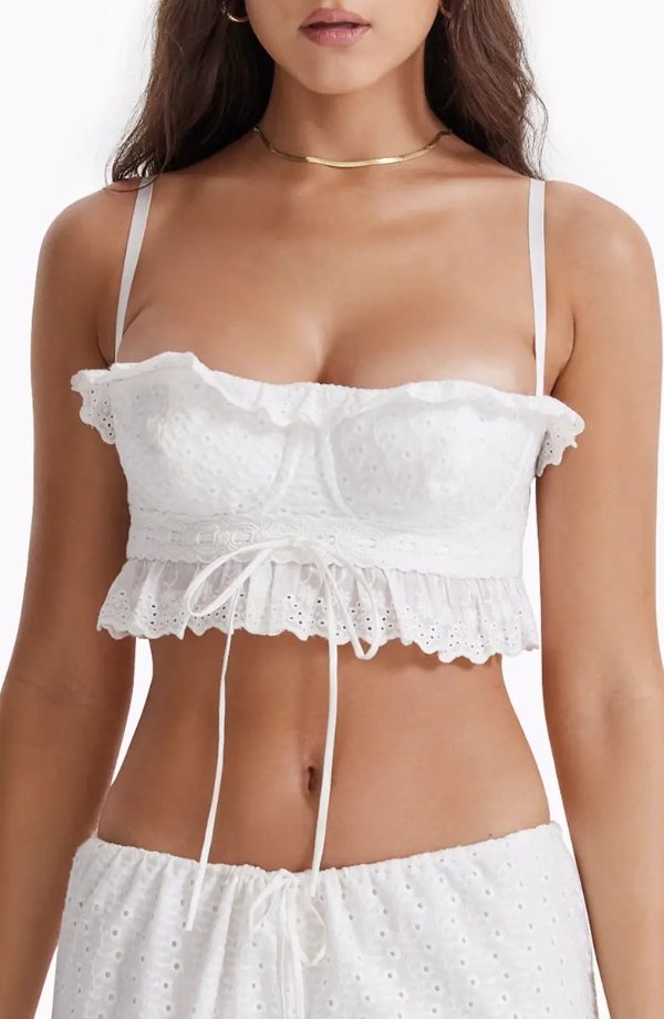 Federica Ruffle Embroidered Underwire Crop Top