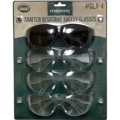 Forester Indoor/Outdoor Safety Glasses 4-Pack — 3 Pairs with Clear Lens, 1 Pair with Tinted Lens, Model# GLA-4
