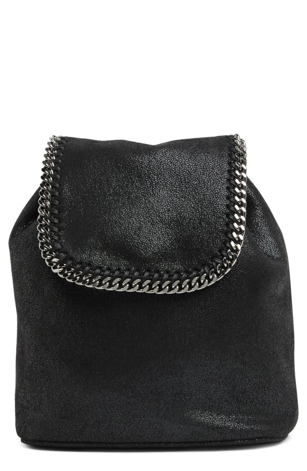 Chain Trim Faux Leather Backpack
