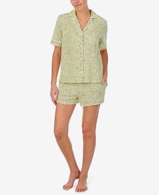 Printed Notched-Collar Top & Shorts Pajama Set