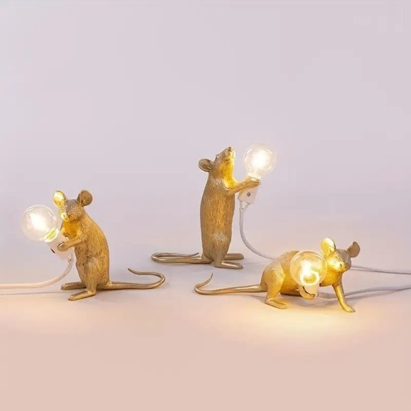 1pc - Golden Crawling Mouse Table Lamp, Creative Animal Cartoon Resin Mouse Table Lamp, Desktop LED Night Light Small Mini Mouse Table Lamp, Unique Decorative Art Small Table Lamp, Living Room, Desktop, Bedroom Bedside (including LED Light Bulb)