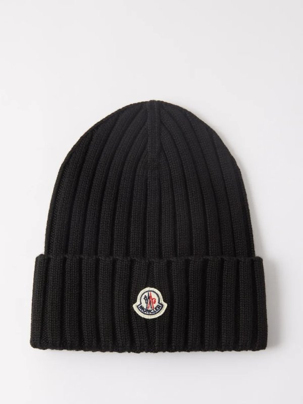 Logo-patch ribbed-knit wool-blend beanie hat | Moncler