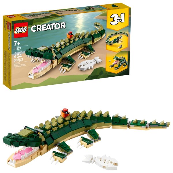 Creator 3in1 Crocodile 31121 BuildingToy Featuring Wild Animal Toys (454 Pieces)