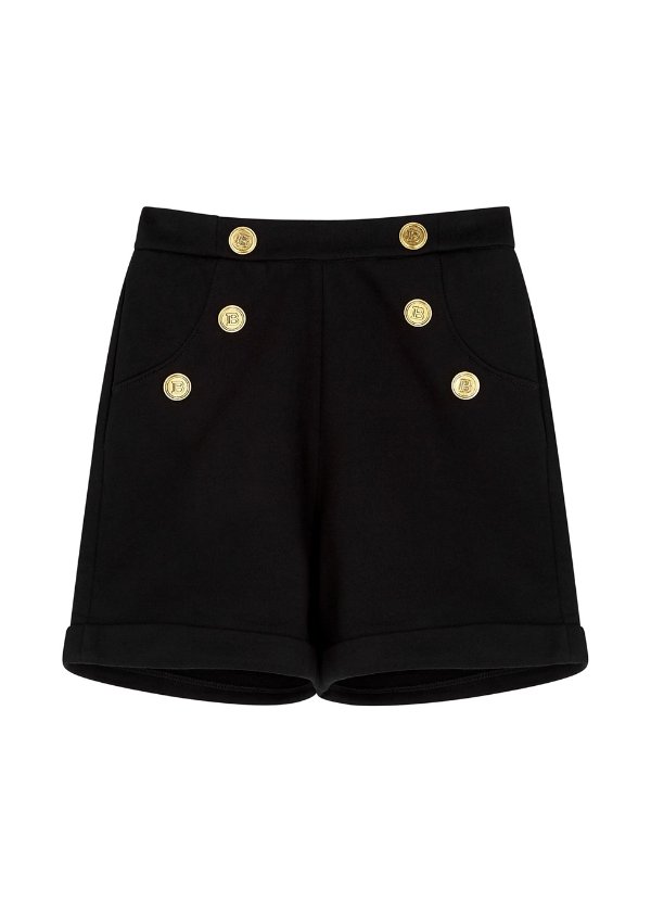 Black button-embellished cotton shorts (12-14+ years)