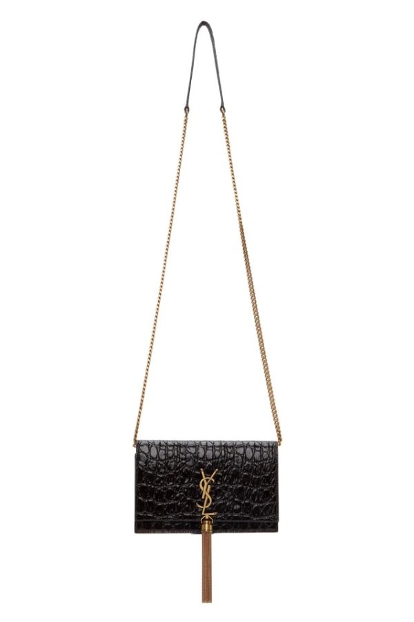 Brown Croc Kate Tassel Chain Wallet Bag
