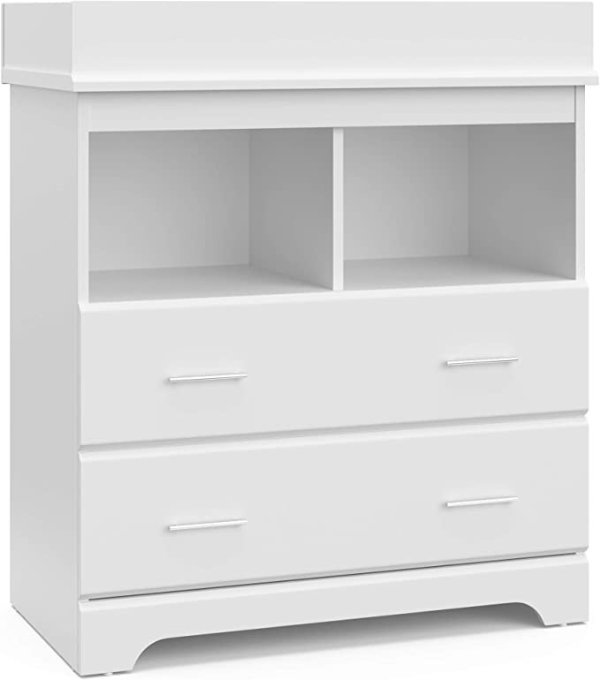 Brookside 2 Drawer Changing Table Dresser (White) – Nursery Dresser Organizer with Changing Table Topper, Chest of Drawers for Bedroom with 2 Drawers, Universal Design