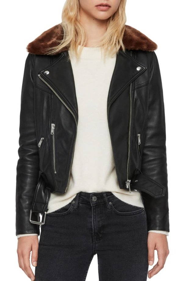 Rigby Lux Removable Faux Fur Collar Leather Biker Jacket