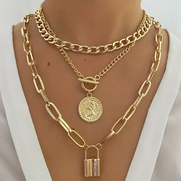 Elegant Multilayer Cuban Chain Necklace with Script Pendant - Versatile Luxury OT Clasp, No-Plating for All Seasons