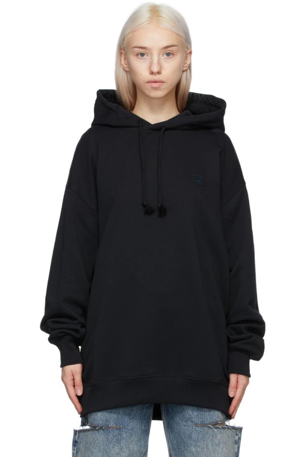 Black Oversized Patch Hoodie