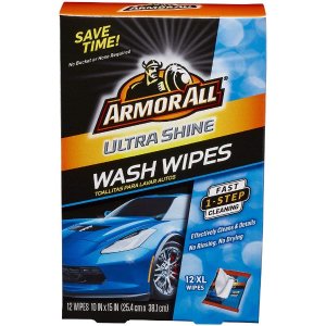 Armor All Car Wash Wipes - Interior Cleaner for Cars & Truck & Motorcycle, Ultra Shine, 12 Count