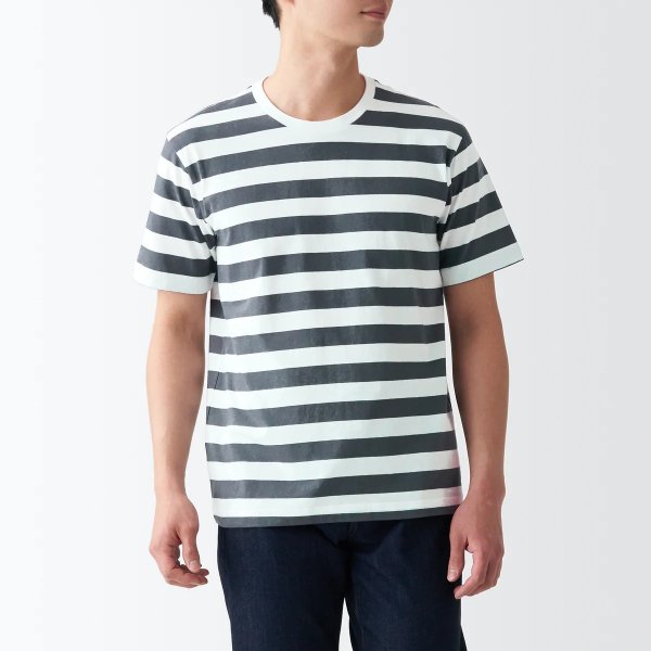 Men's Washed Jersey Crew Neck Short Sleeve Thick Striped T-Shirt
