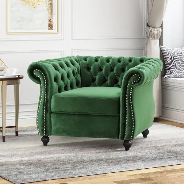 Westminster Chesterfield Club Chair by Christopher Knight Home - Emerald+Velvet