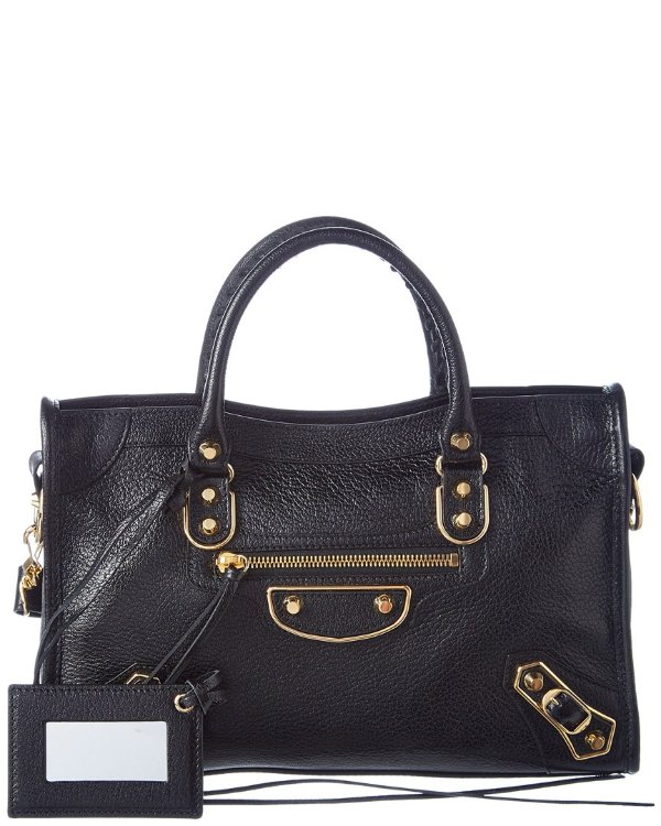 Classic Gold Metallic Edge City Small Leather Shoulder Bag