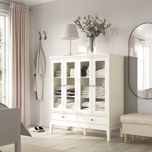 IDANAS Cabinet with bi-fold glass doors, white, 47 5/8x19 5/8x53 1/8 "