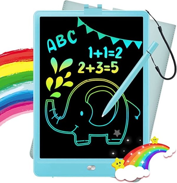 LCD Writing Tablet for Kids - Youasic Drawing Tablet Doodle Board 10inch Colorful Toddler Drawing Pad Learning Toys Gift for Kids 3 4 5 6 7 8 Year Old Girls Boys (Blue)