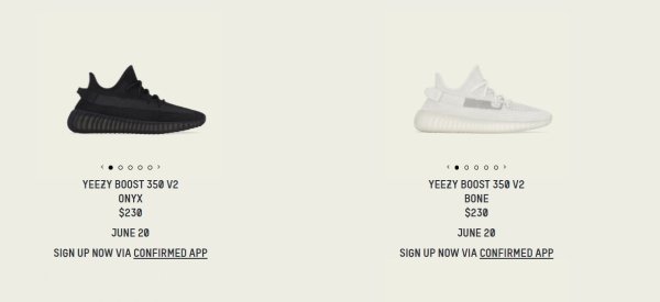 $230+包邮6/20 adidas Yeezy Boost 350 V2 ONYX / BONE可参与抽签