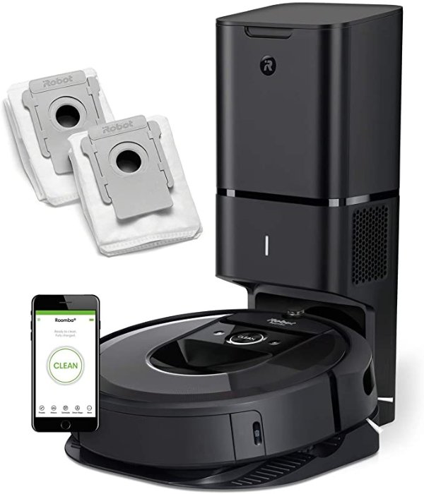Roomba i7+ (7550) Robot Vacuum Bundle with Automatic Dirt Disposal - Wi-Fi Connected, Smart Mapping, Ideal for Pet Hair (+2 AllergenLock Dirt Disposal Bags)