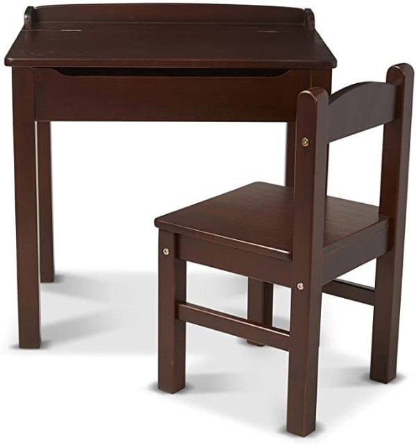木质桌椅套装，桌面可以拉起