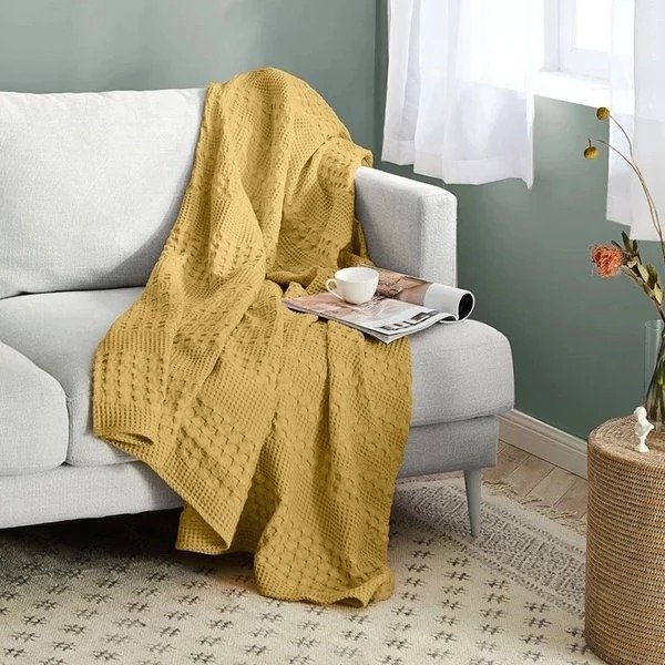 Big Honeycomb with Waffle Pattern 100% Cotton Blanket 59"x79"