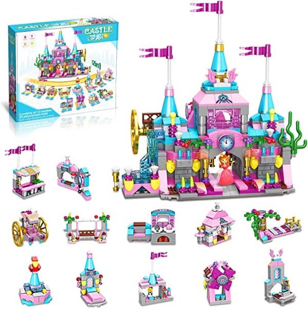 Girls Princess Toys , 568pcs Building Blocks Toy , 25 Models Pink Princess Castle Kit Toys Gifts for Girl , STEM Construction Building Toys for Girls Age 6 7 8 -12 Years Old