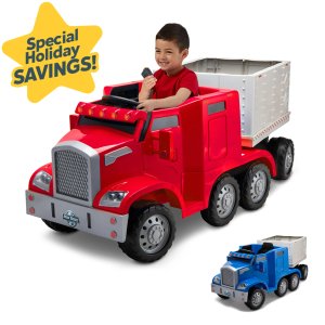 Semi-Truck and Trailer Ride-On Toy by Kid Trax Red, Rig