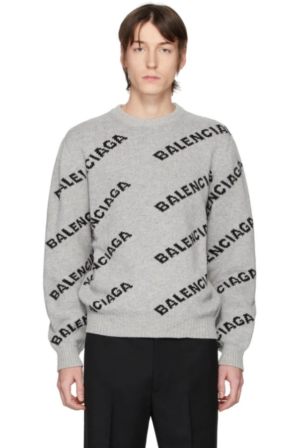 Grey & Black All Over Logo Sweater