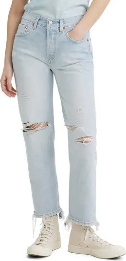 501® High Waist Ripped Crop Straight Leg Jeans